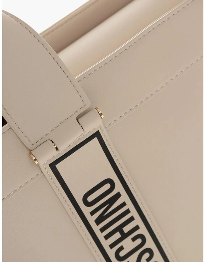 Embroidery Logo Handbag with Double Handle Women - Beige Tote Bags