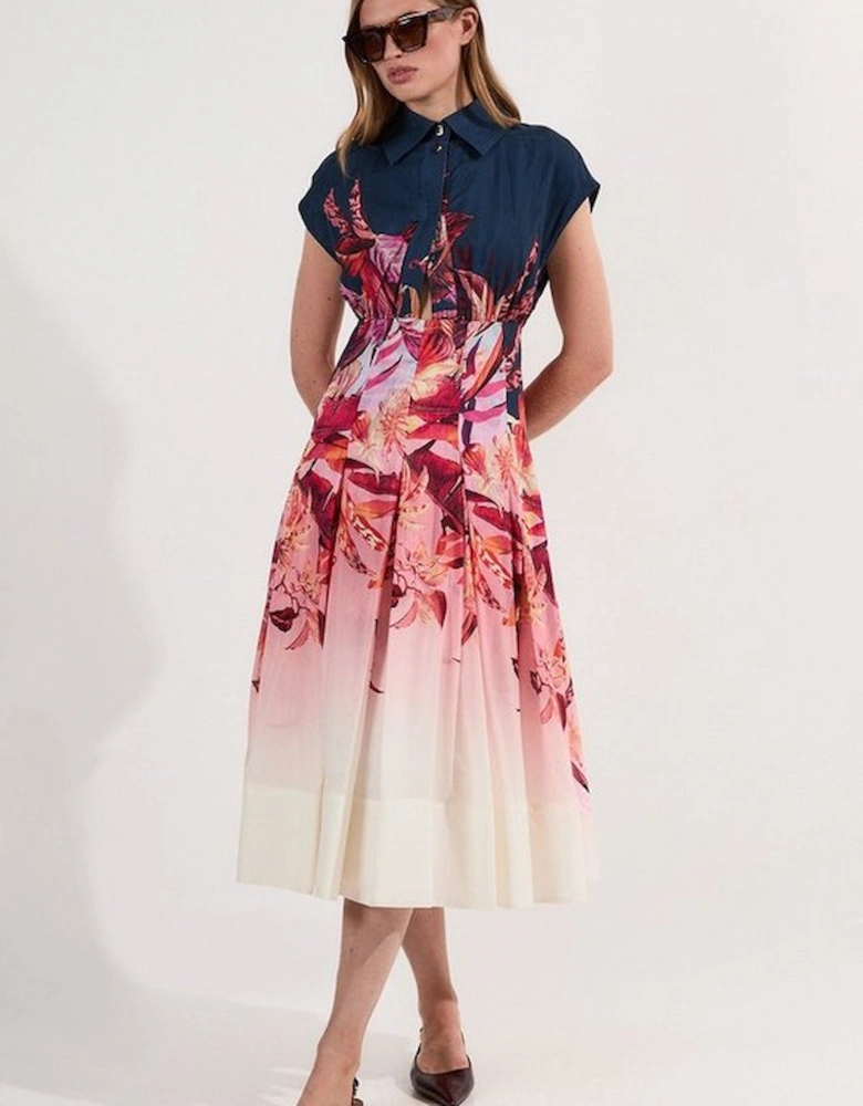 Tropical Floral Silk Cotton Woven High Neck Woven Maxi Dress