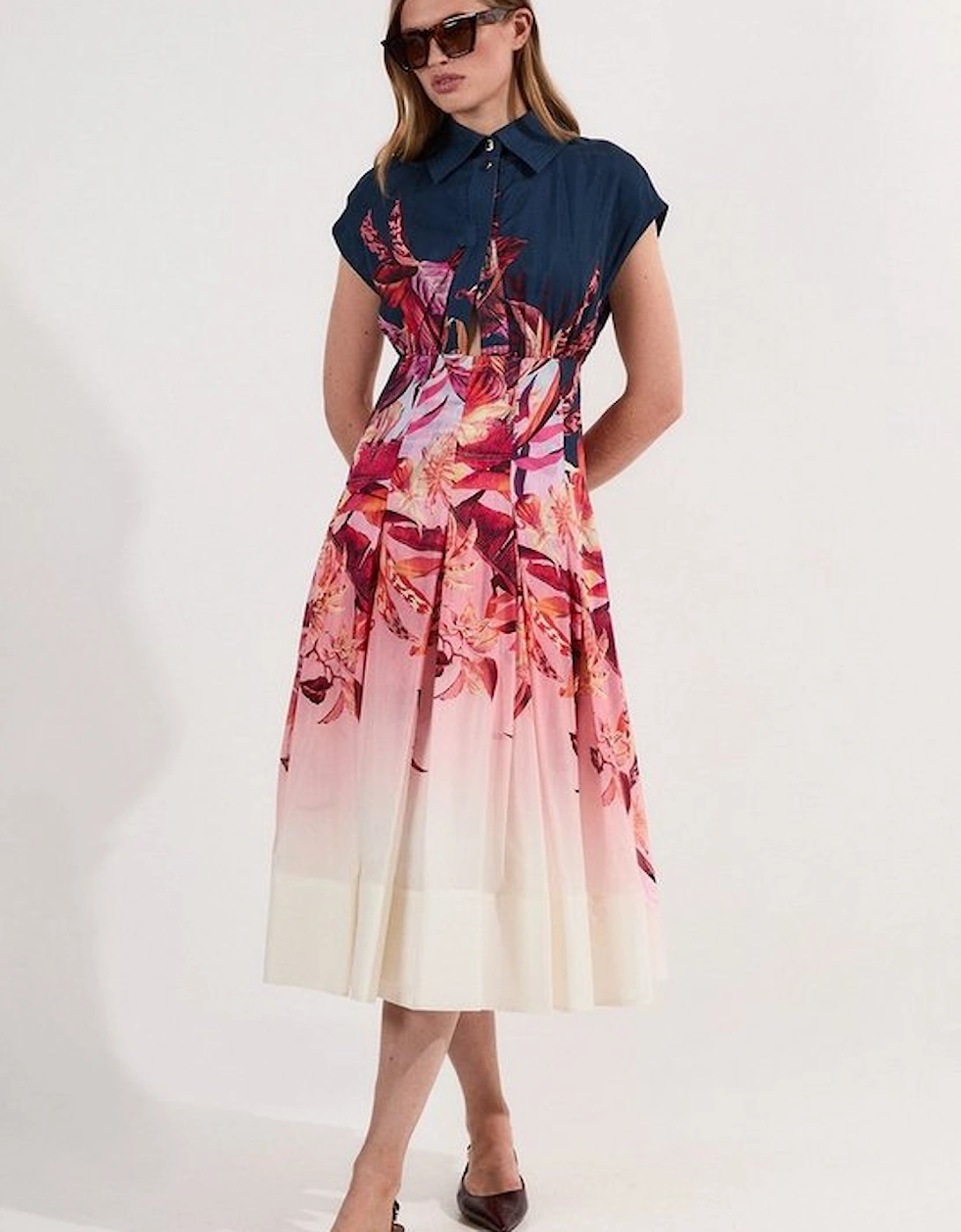Tropical Floral Silk Cotton Woven High Neck Woven Maxi Dress, 2 of 1