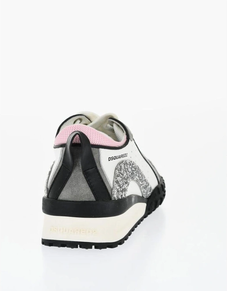 Lace-Up Glitter Leather Suede Sneakers Women - Black And White