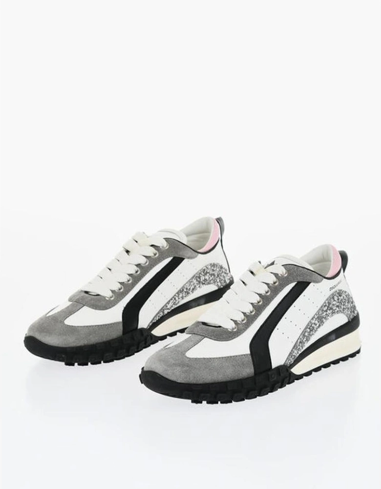 Lace-Up Glitter Leather Suede Sneakers Women - Black And White