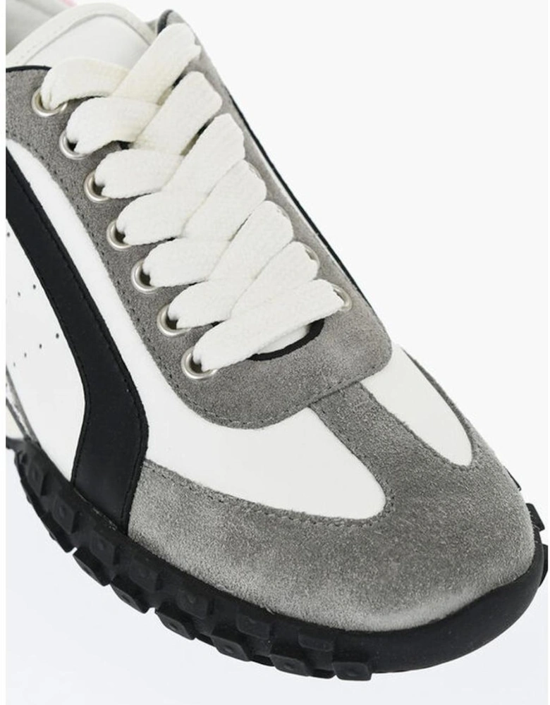 Lace-Up Glitter Leather Suede Sneakers Women - Black And White