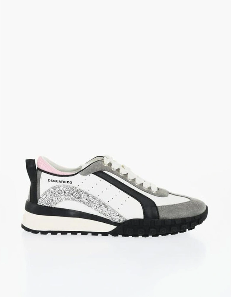 Lace-Up Glitter Leather Suede Sneakers Women - Black And White
