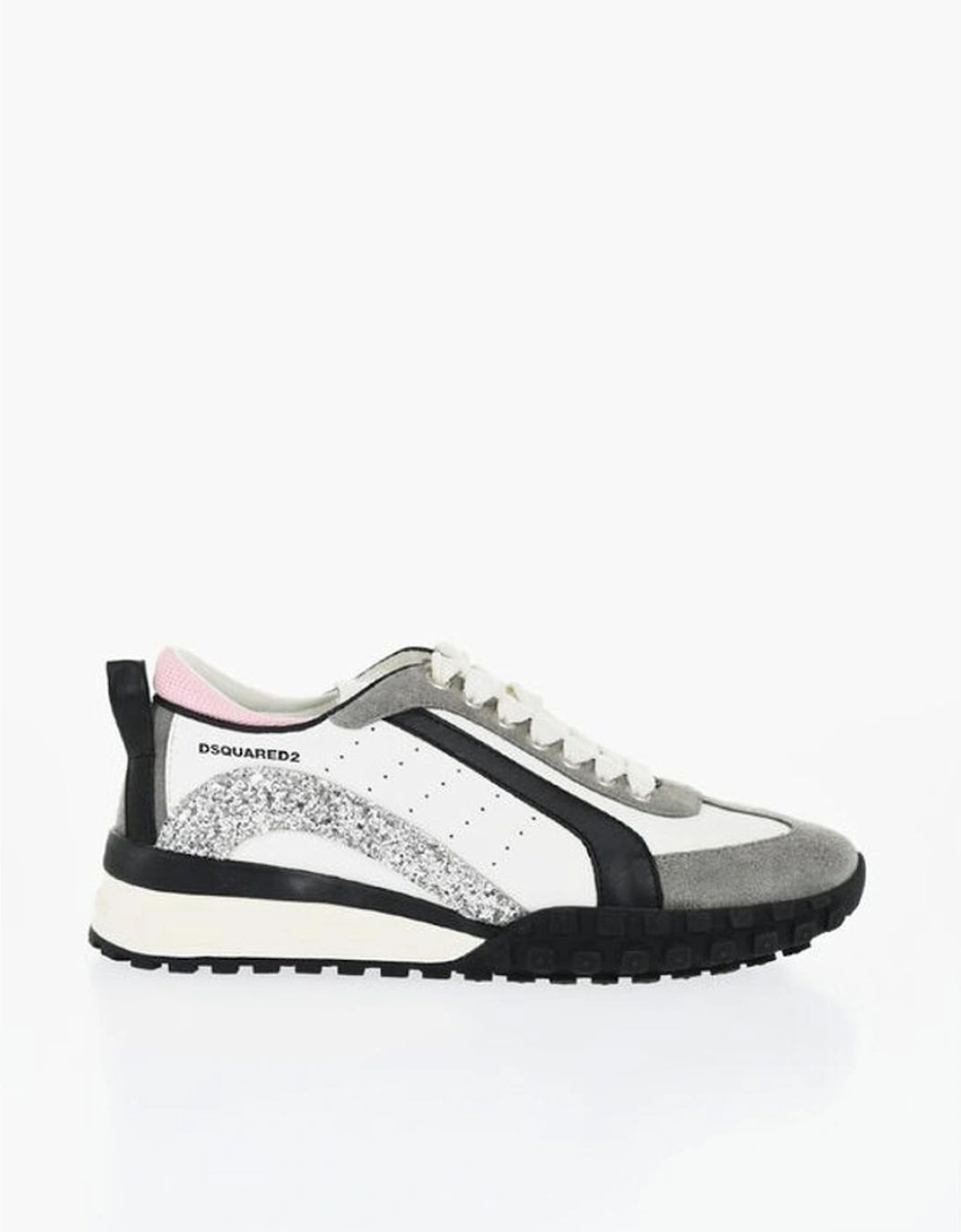 Lace-Up Glitter Leather Suede Sneakers Women - Black And White