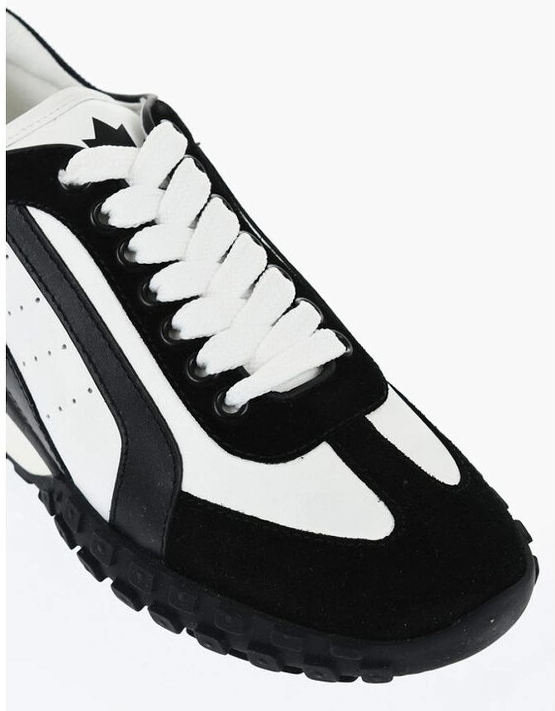 Leather Suede Lace-Up Sneakers Women - Black And White