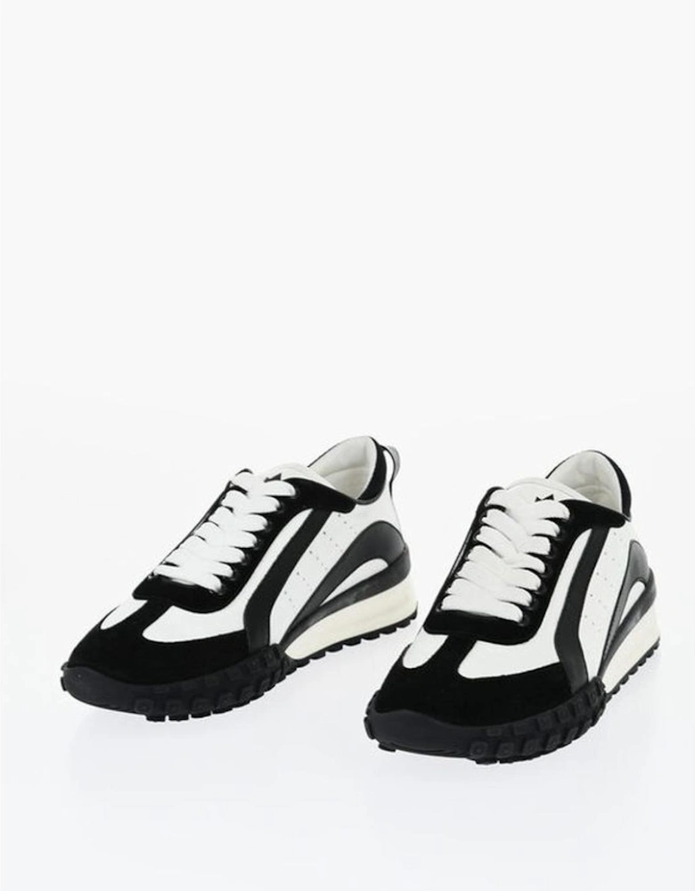 Leather Suede Lace-Up Sneakers Women - Black And White