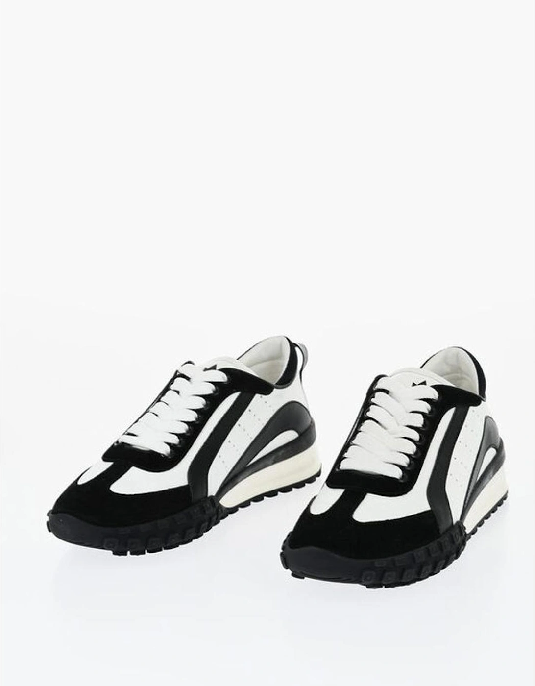 Leather Suede Lace-Up Sneakers Women - Black And White, 5 of 4