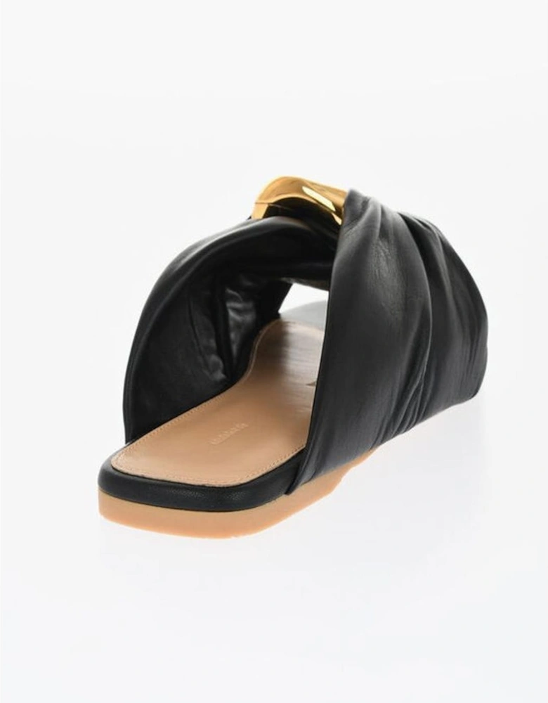Leather Slip-On Shoes with Rubber Sole Women - Black Sandals