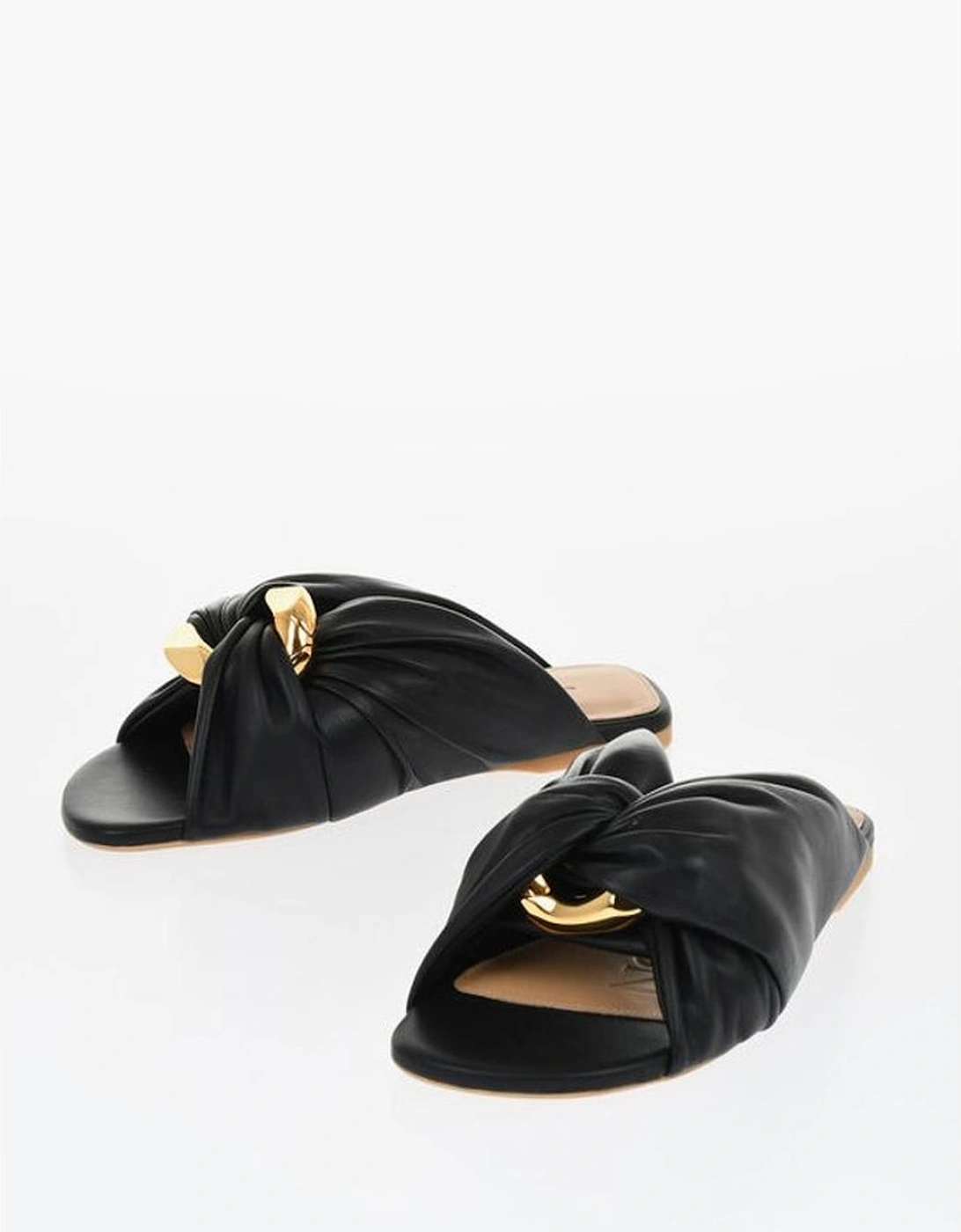 Leather Slip-On Shoes with Rubber Sole Women - Black Sandals, 5 of 4