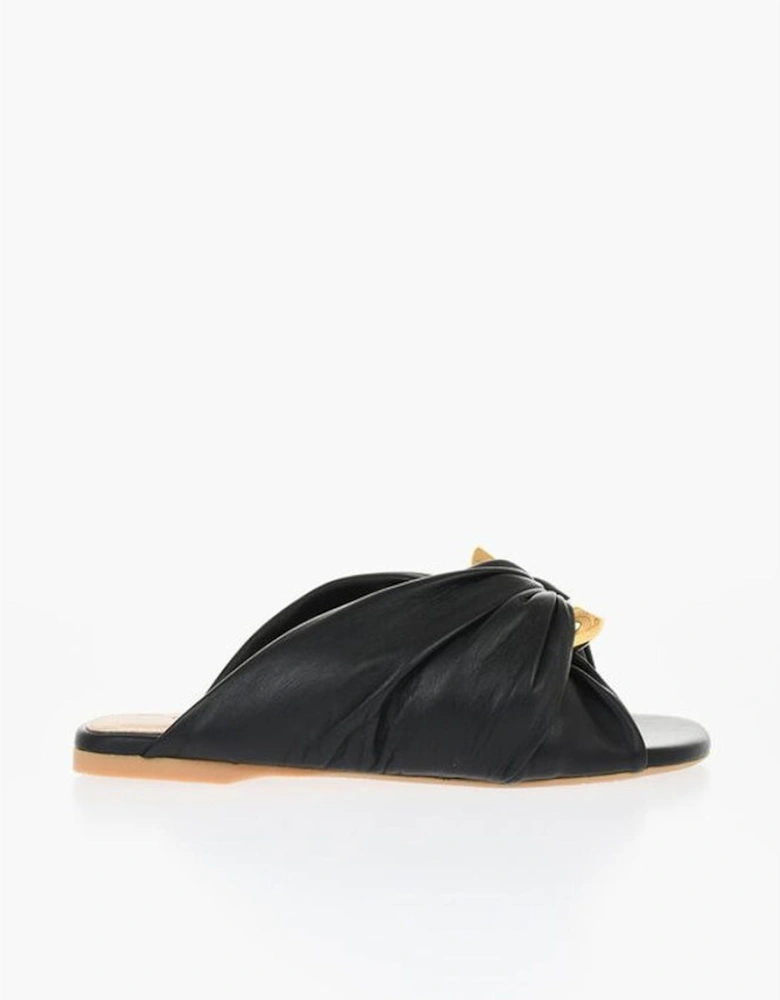 Leather Slip-On Shoes with Rubber Sole Women - Black Sandals