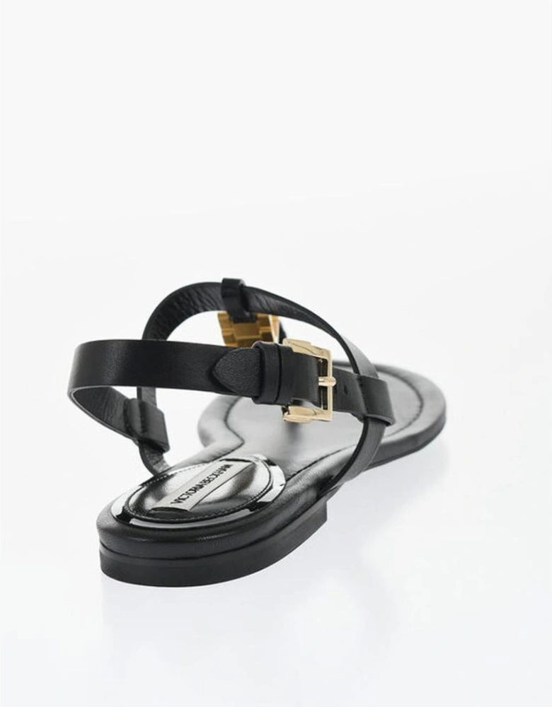 Leather Sole Sandals with Buckles Women - Black