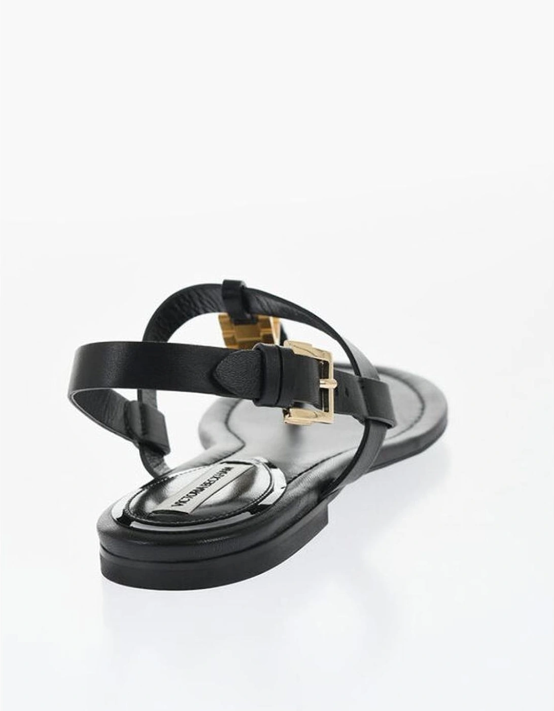 Leather Sole Sandals with Buckles Women - Black