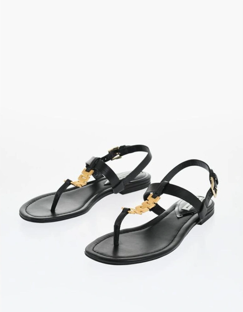 Leather Sole Sandals with Buckles Women - Black