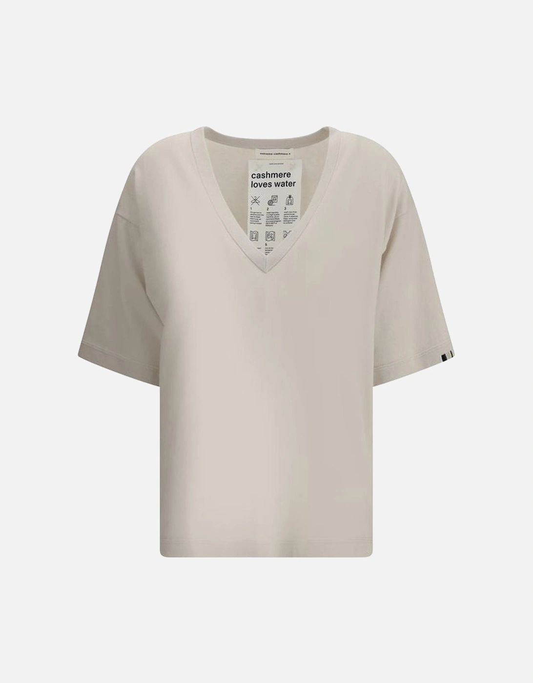 Cashmere and Cotton Ribbed V-Neck Top Women - Cream T-Shirts, 4 of 3