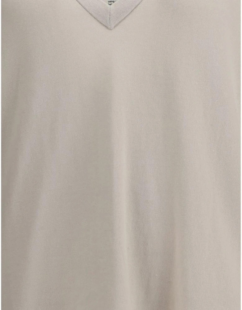 Cashmere and Cotton Ribbed V-Neck Top Women - Cream T-Shirts