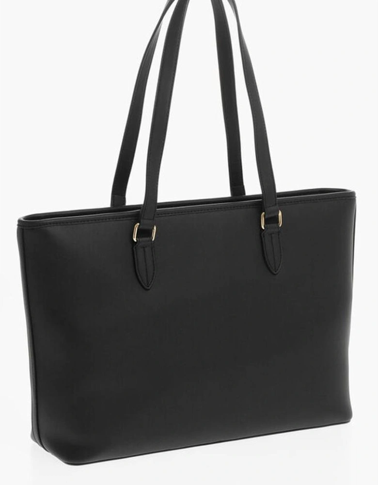 Solid Metal Logo Double Handle Bag Women - Black Tote Bags