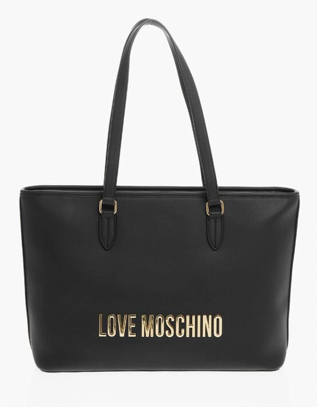 Solid Metal Logo Double Handle Bag Women - Black Tote Bags, 6 of 5