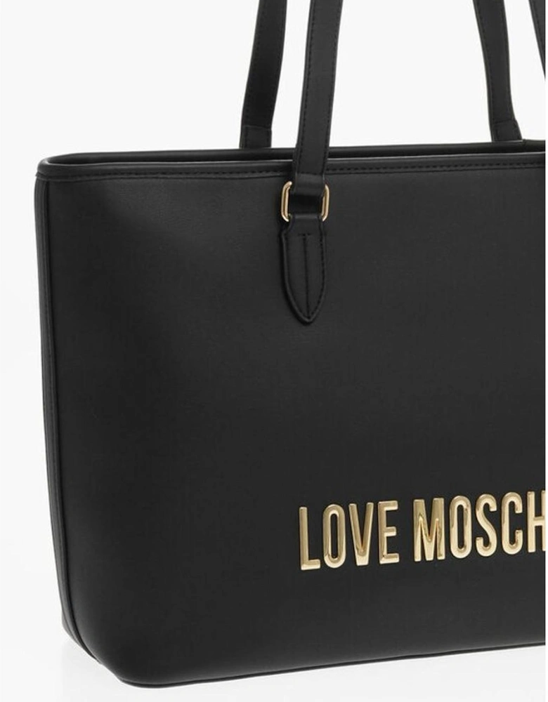 Solid Metal Logo Double Handle Bag Women - Black Tote Bags