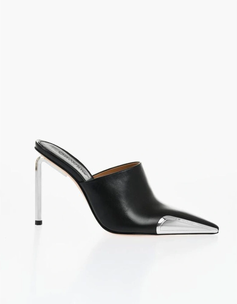 Leather Slip-On Shoes with Narrow Toeline Women - Black Sandals