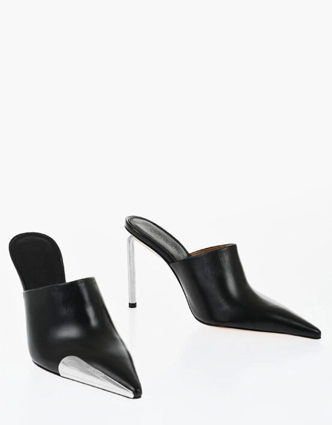 Leather Slip-On Shoes with Narrow Toeline Women - Black Sandals, 6 of 5