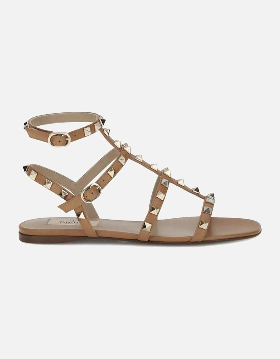 Leather Rockstud Sandals with Adjustable Ankle Strap Women - Beige, 4 of 3