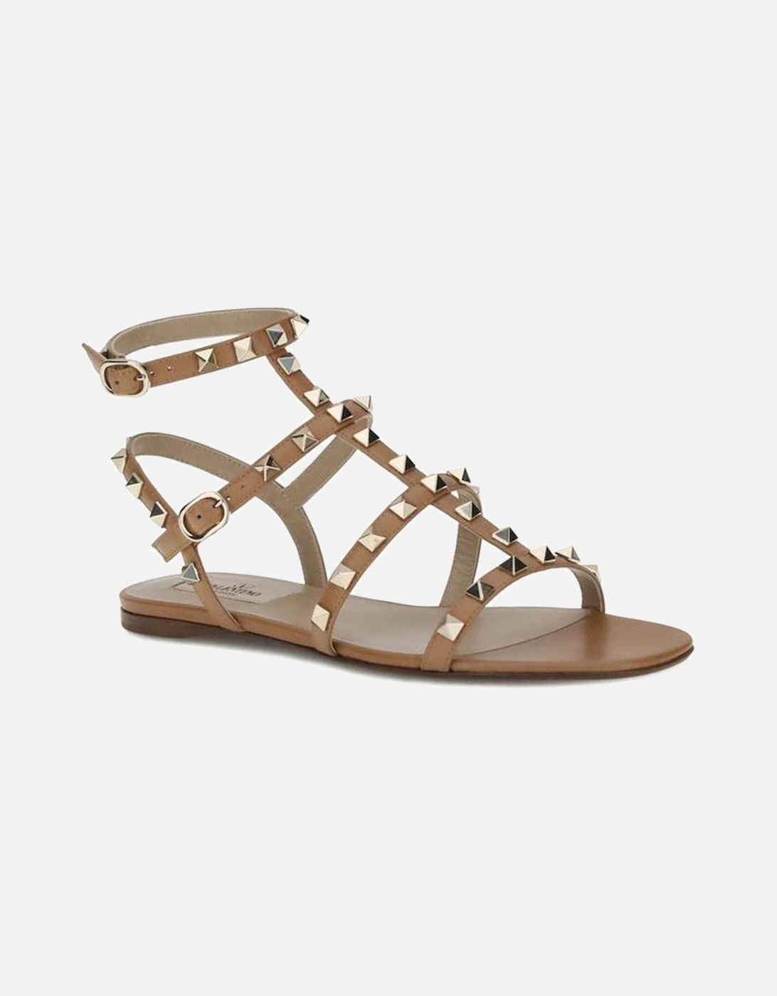 Leather Rockstud Sandals with Adjustable Ankle Strap Women - Beige