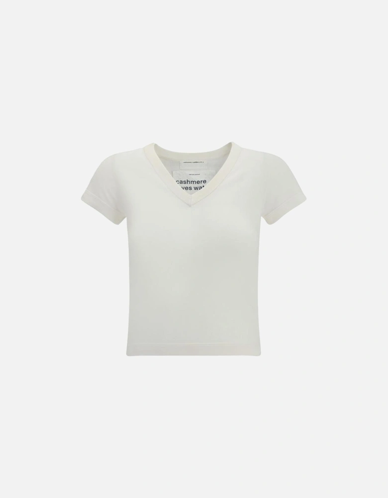 Knit Cashmere-Cotton Cropped T-Shirt Women - White