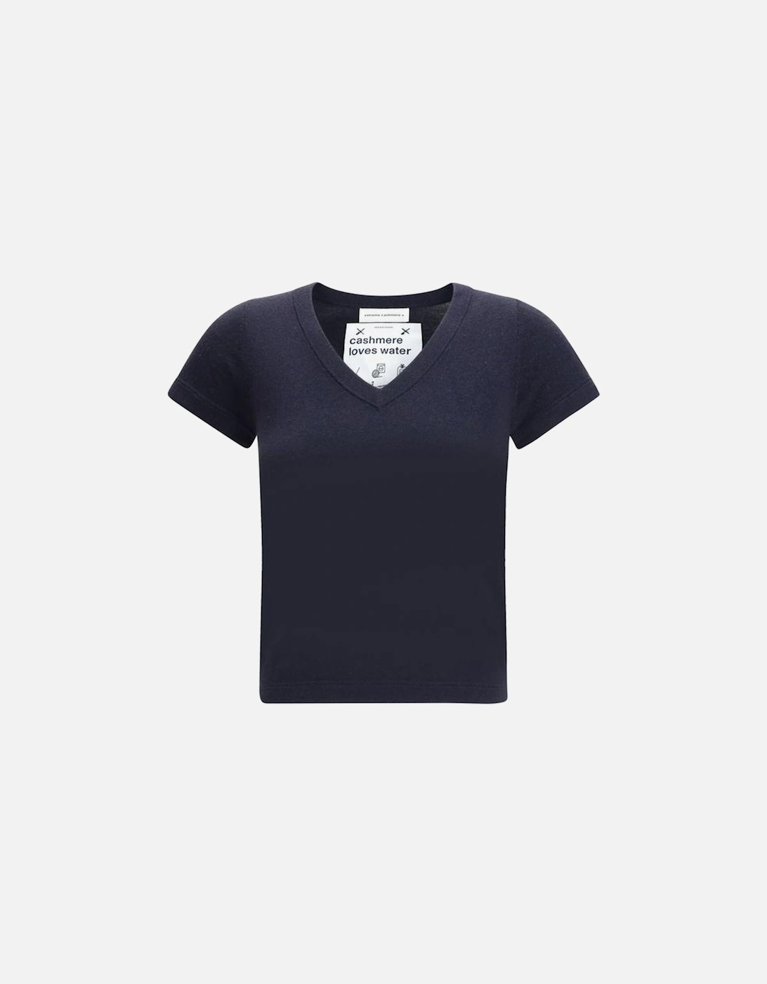 Cashmere Cotton Ribbed V-Neck Cropped Knit T-Shirt Women - Blue, 4 of 3
