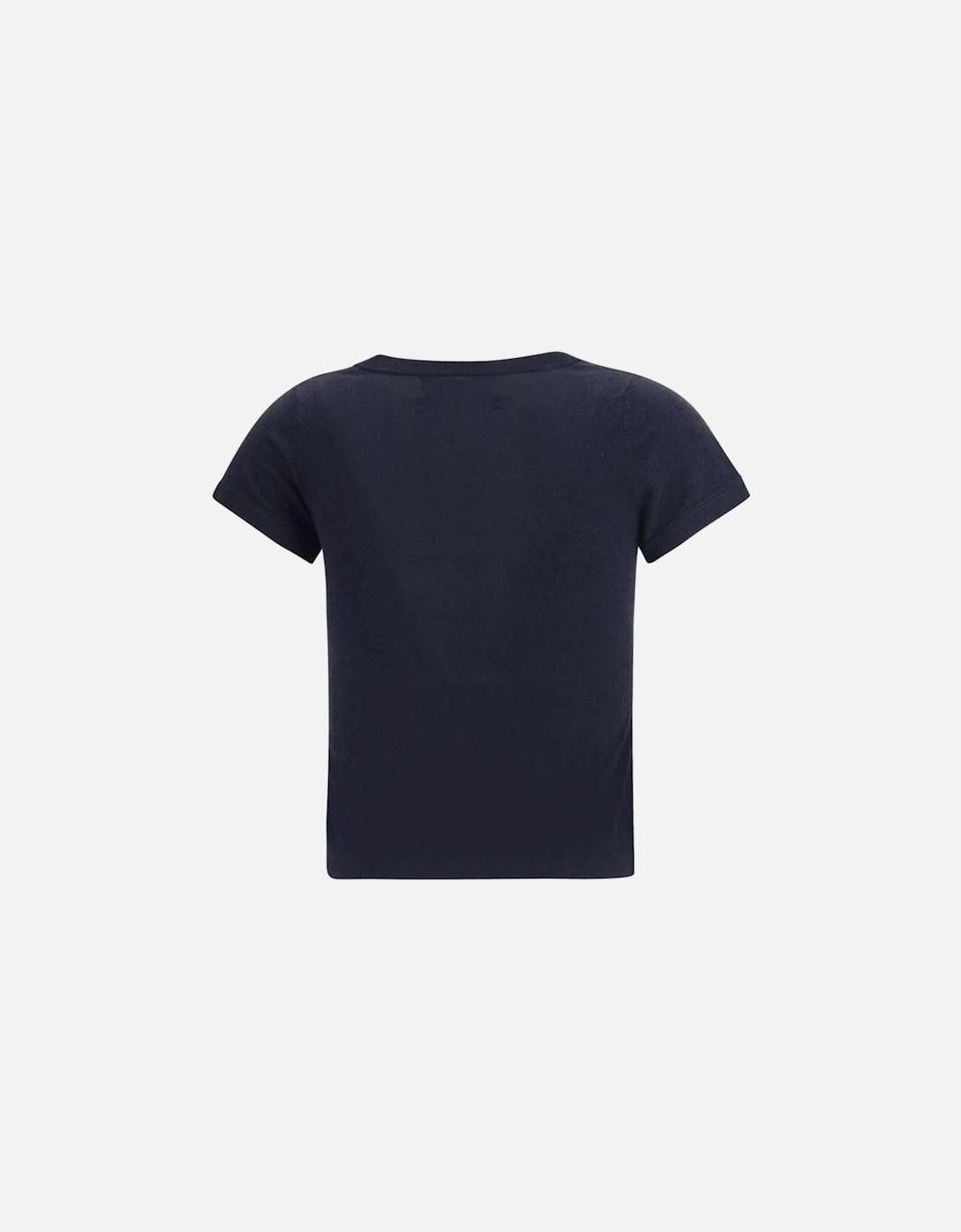 Cashmere Cotton Ribbed V-Neck Cropped Knit T-Shirt Women - Blue