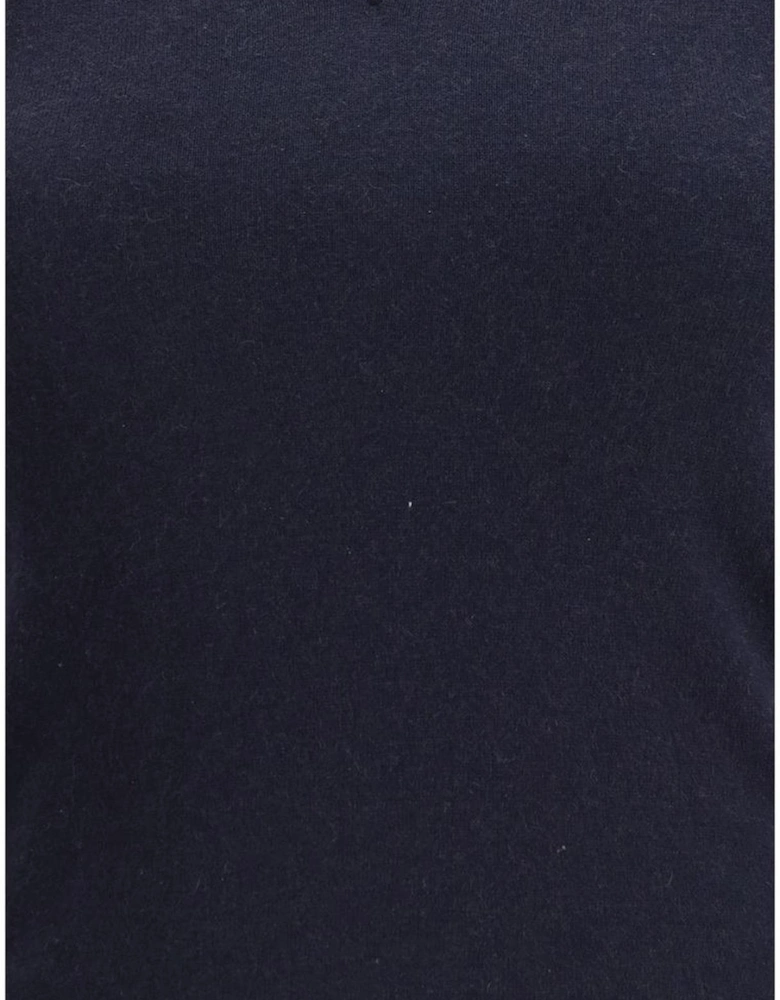 Cashmere Cotton Ribbed V-Neck Cropped Knit T-Shirt Women - Blue