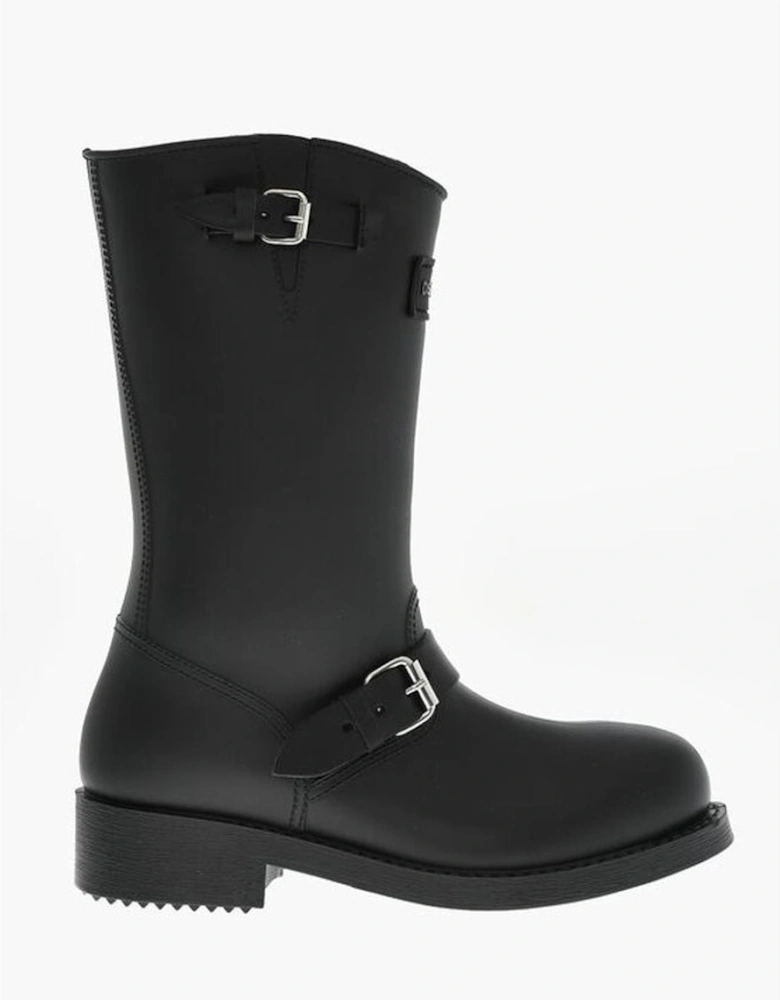 Rugged Sole Pull-On Boots with Buckles Women - Black