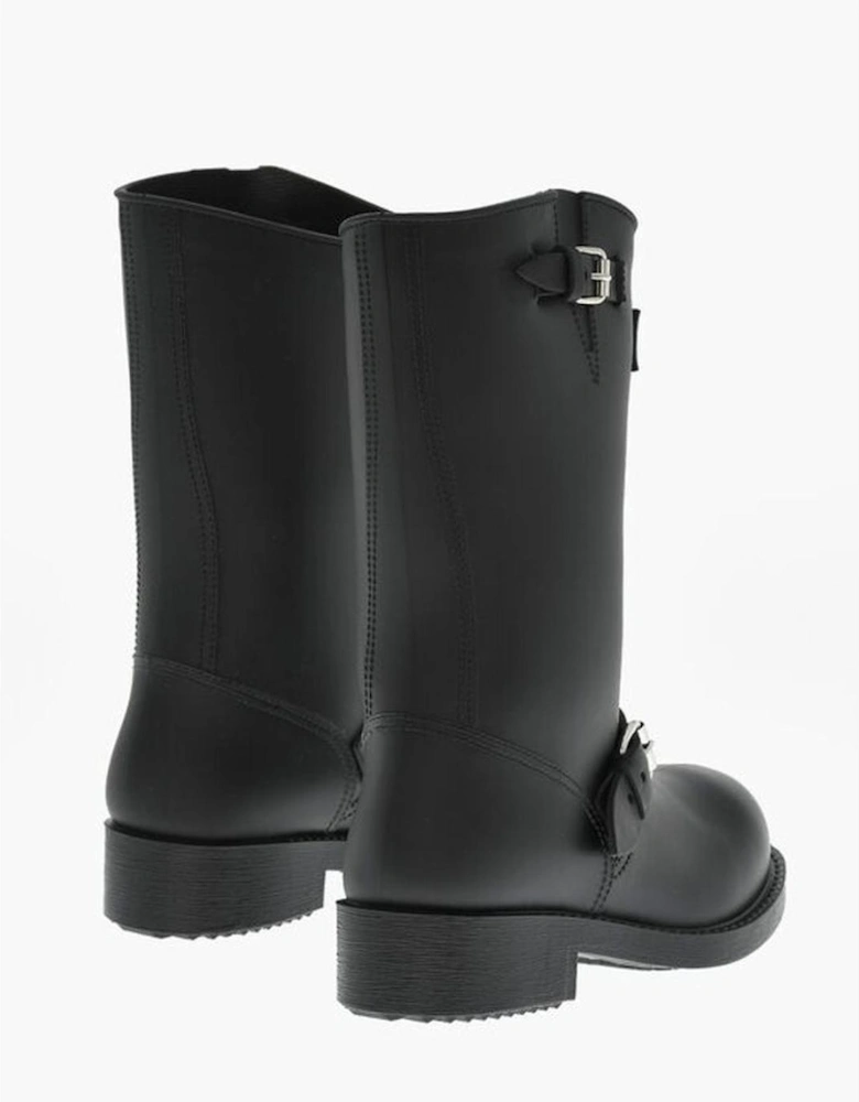 Rugged Sole Pull-On Boots with Buckles Women - Black