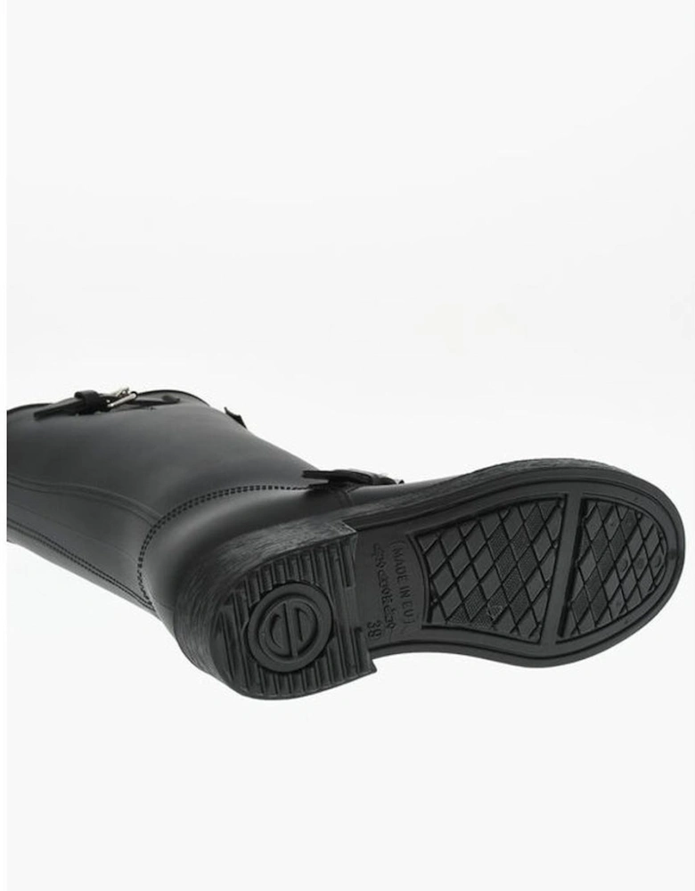 Rugged Sole Pull-On Boots with Buckles Women - Black