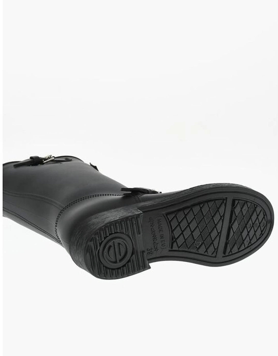 Rugged Sole Pull-On Boots with Buckles Women - Black