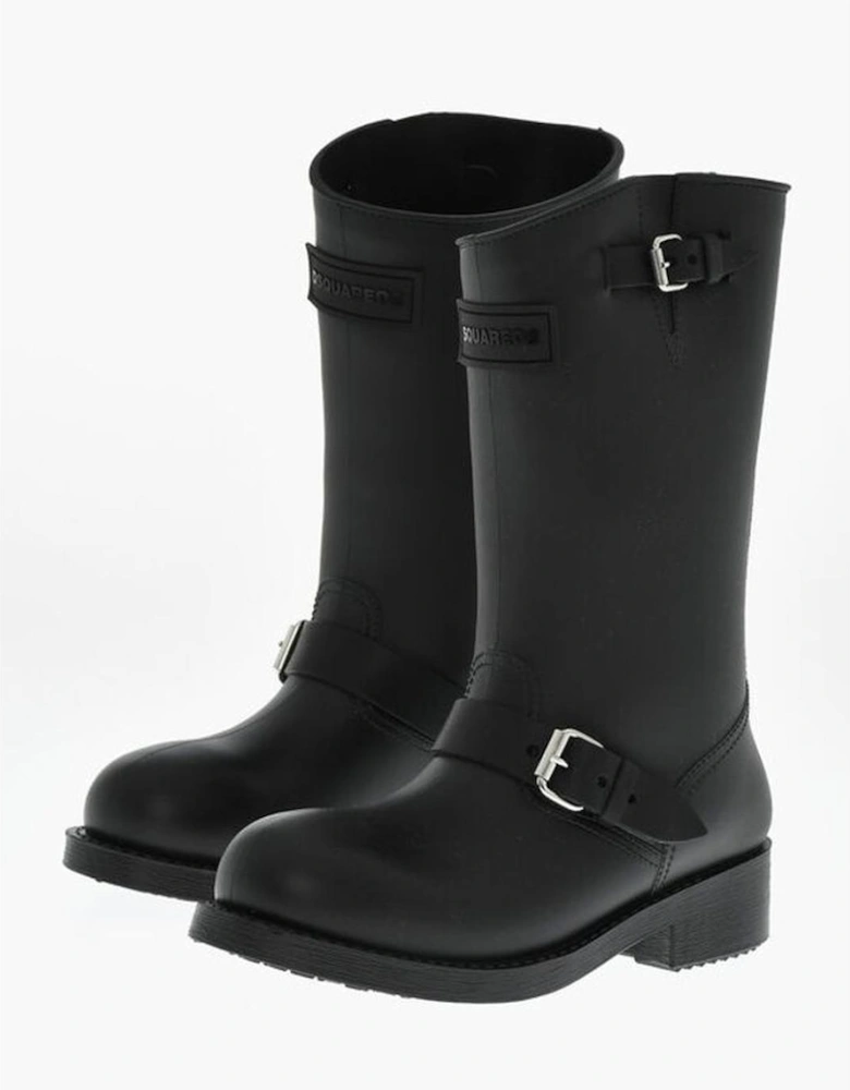 Rugged Sole Pull-On Boots with Buckles Women - Black