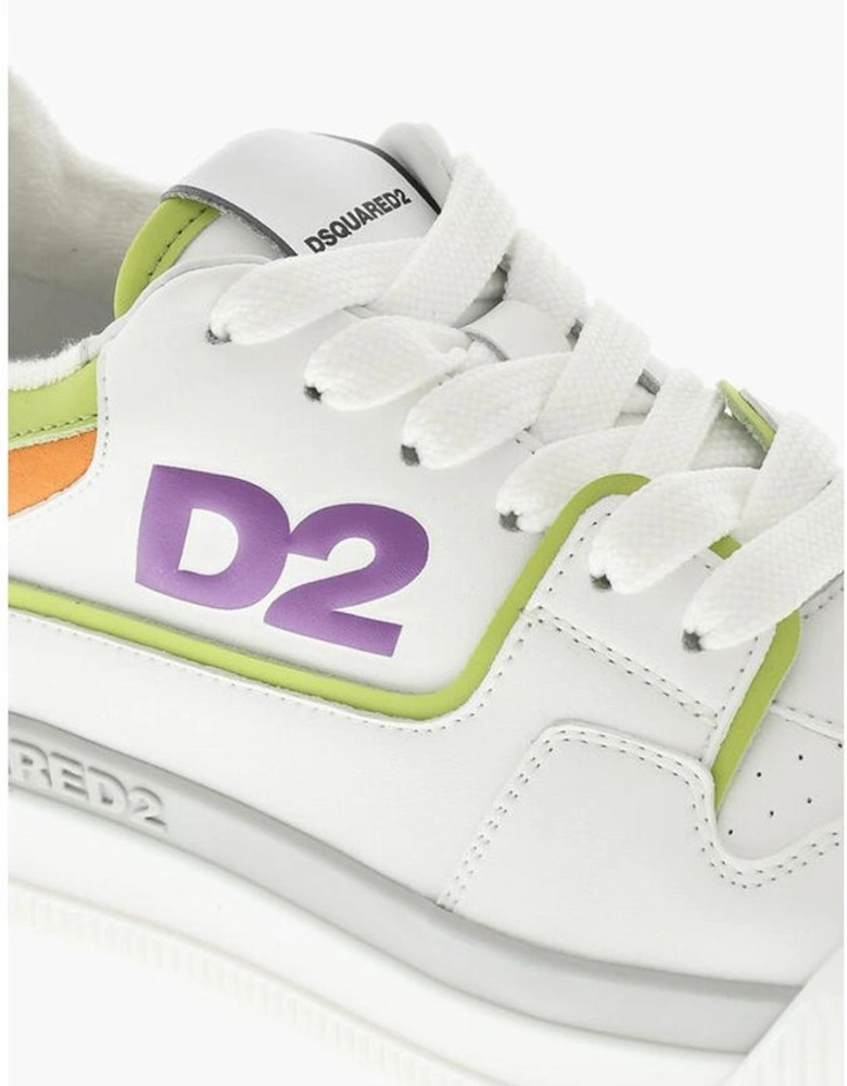 Lace-Up Leather Sneakers with Logo Women - White