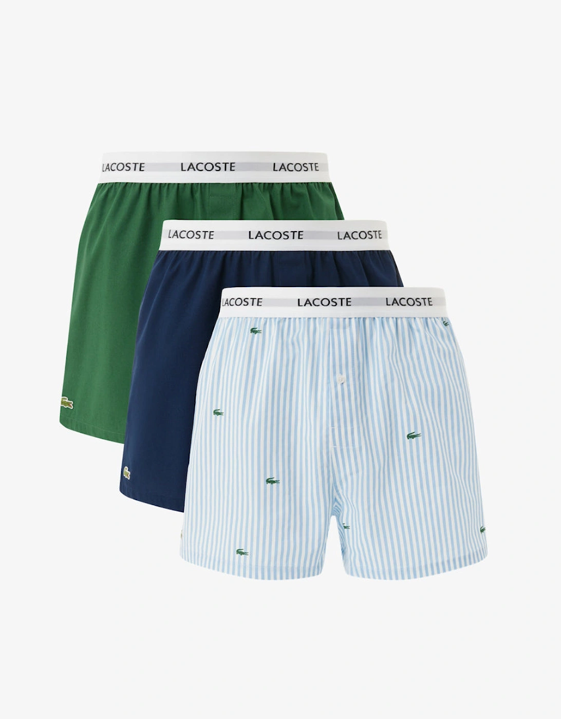 3-Pack Crocodile Print Cotton Boxer Shorts, White/Green/Navy, 3 of 2