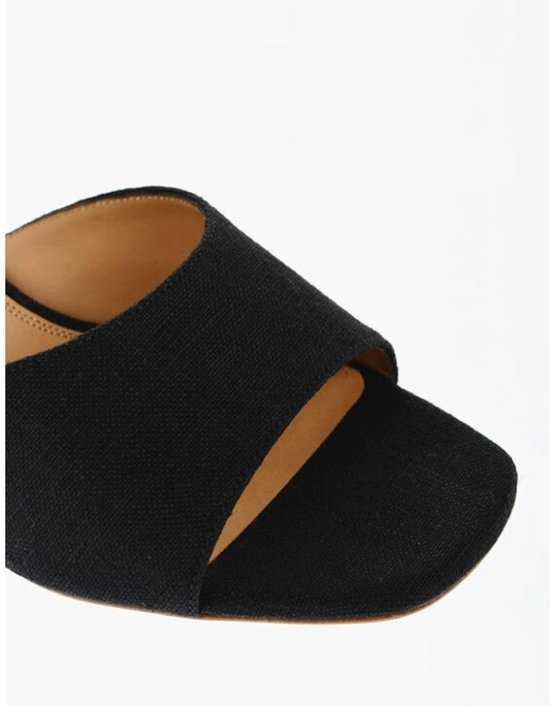 Slip-On Canvas Peep Toe Spool Heels Women - Black Sandals