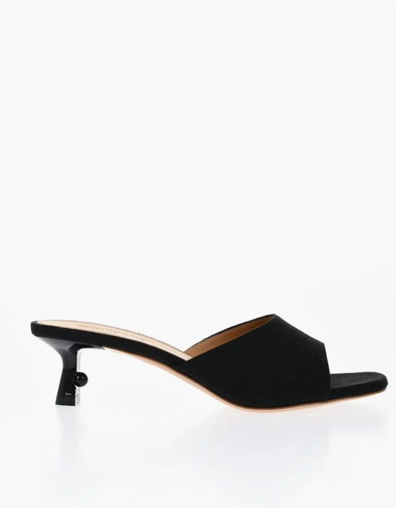 Slip-On Canvas Peep Toe Spool Heels Women - Black Sandals