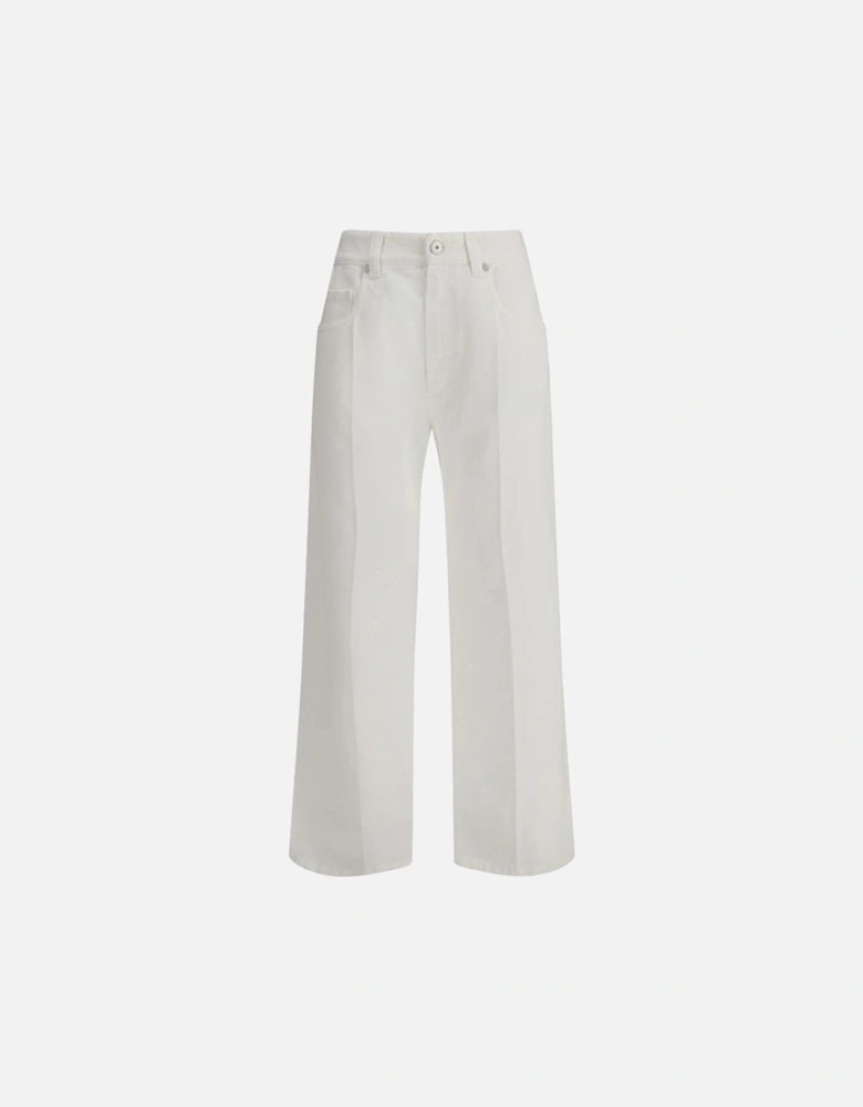 Straight-Leg Five-Pocket Jeans with Leather Patch Women - White Jeans