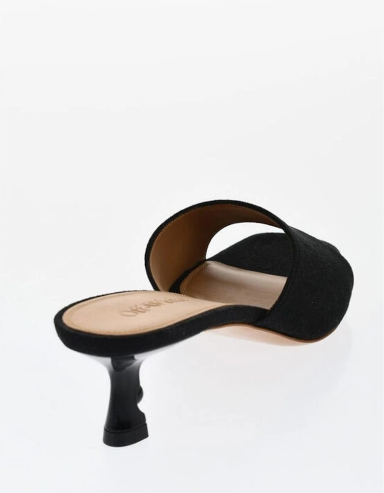 Slip-On Canvas Peep Toe Spool Heels Women - Black Sandals