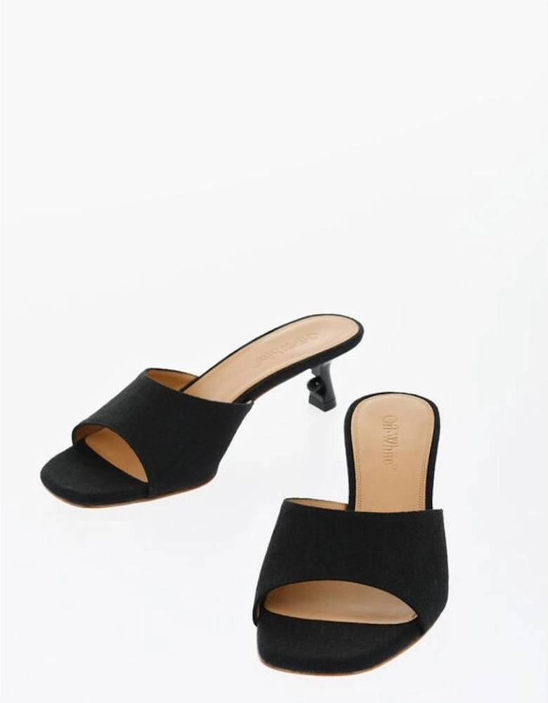 Slip-On Canvas Peep Toe Spool Heels Women - Black Sandals