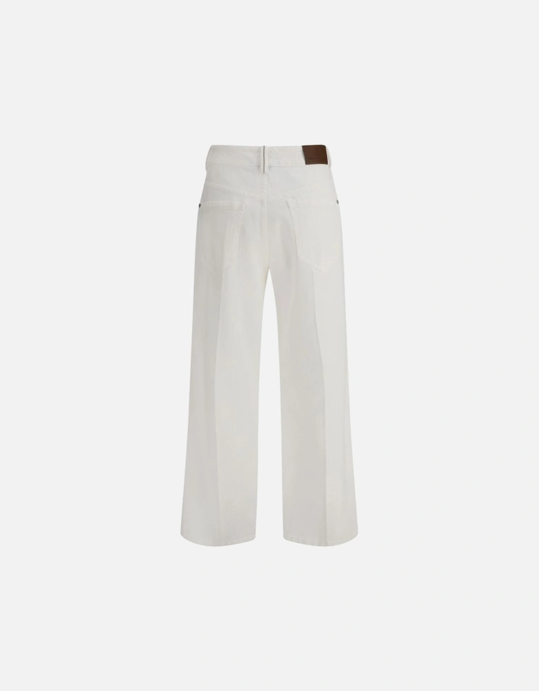 Straight-Leg Five-Pocket Jeans with Leather Patch Women - White Jeans