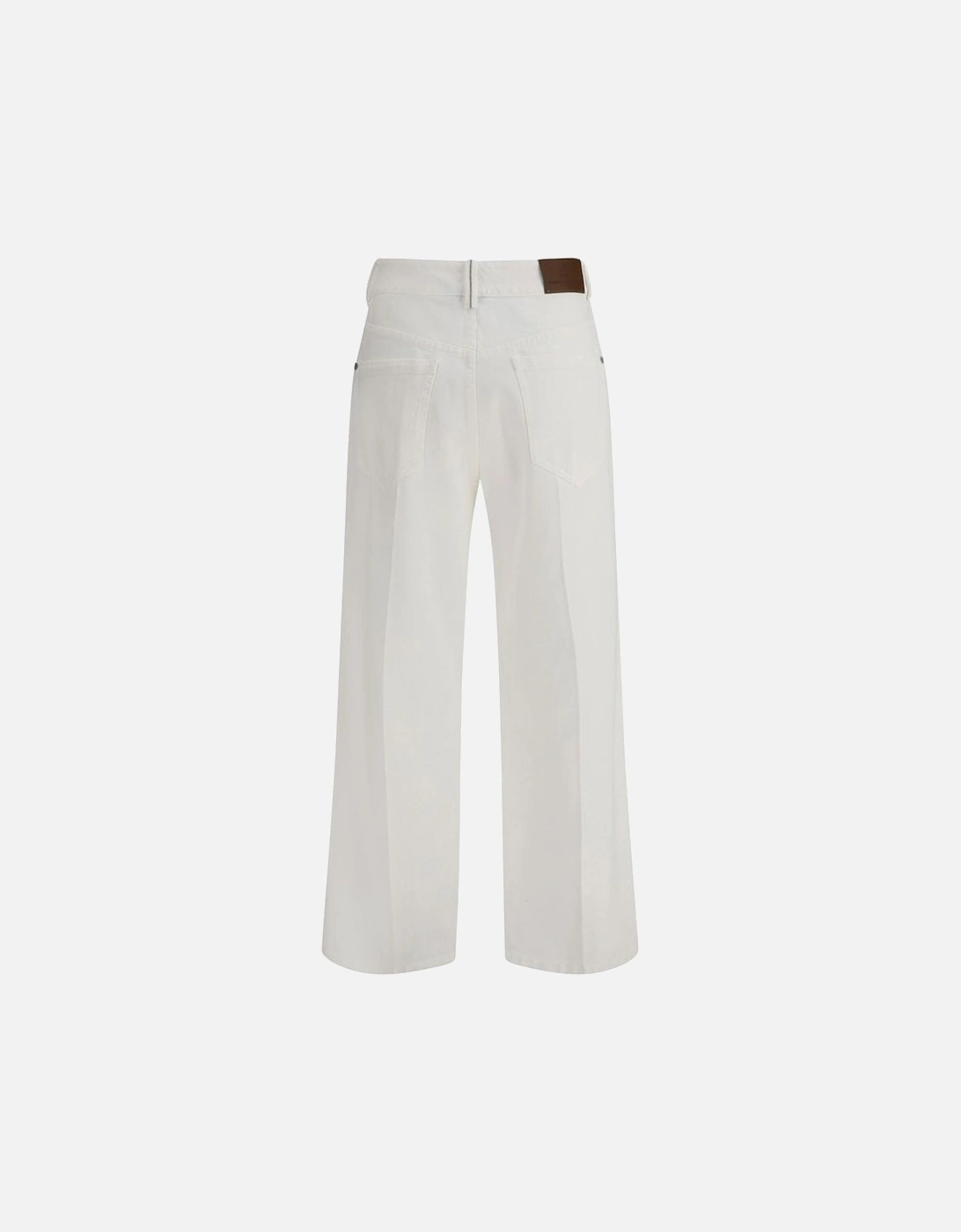 Straight-Leg Five-Pocket Jeans with Leather Patch Women - White Jeans