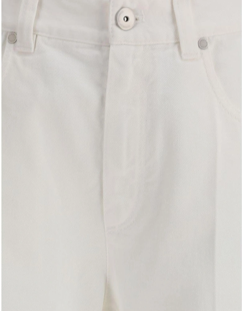 Straight-Leg Five-Pocket Jeans with Leather Patch Women - White Jeans
