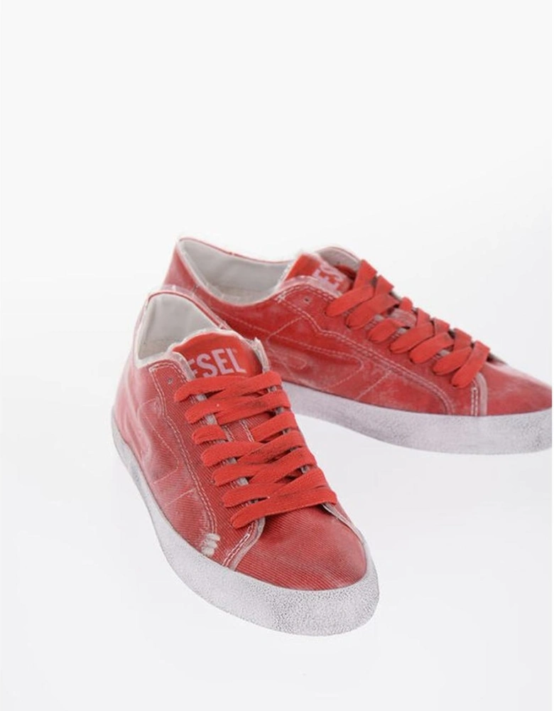 Denim Lace-Up Sneakers with Logo Women - Red