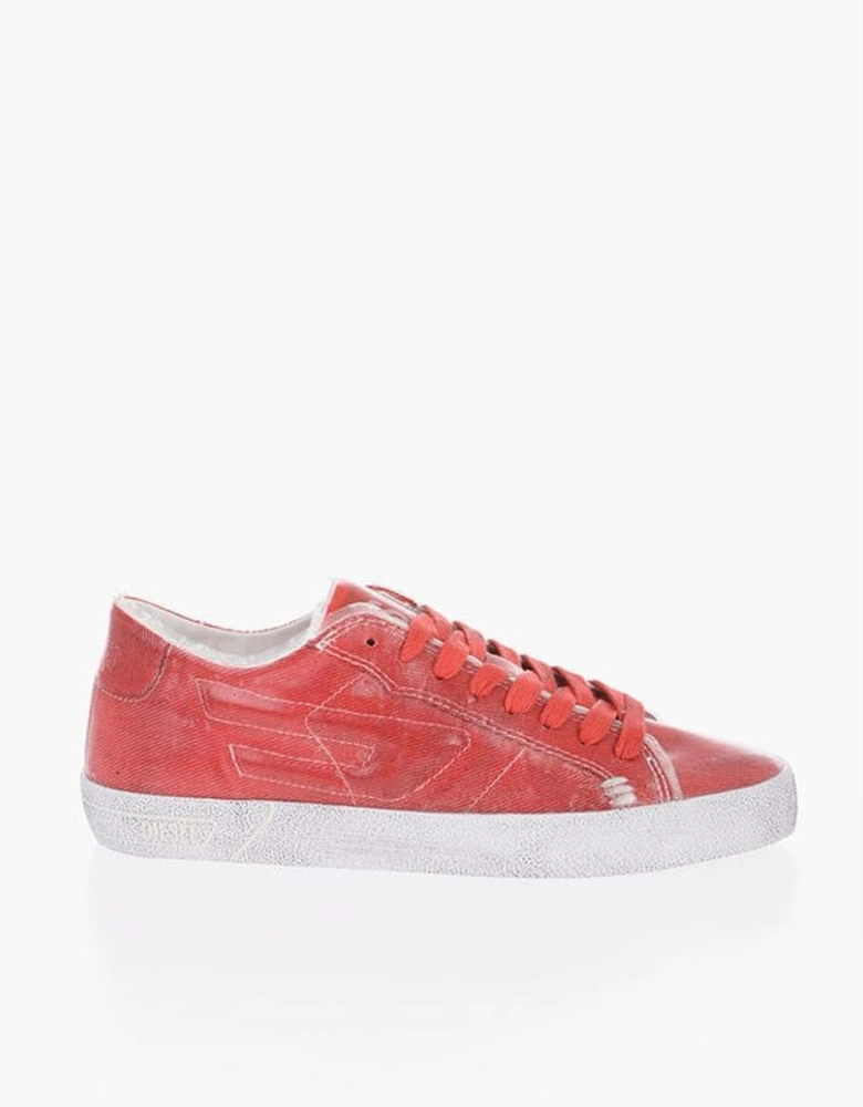 Denim Lace-Up Sneakers with Logo Women - Red