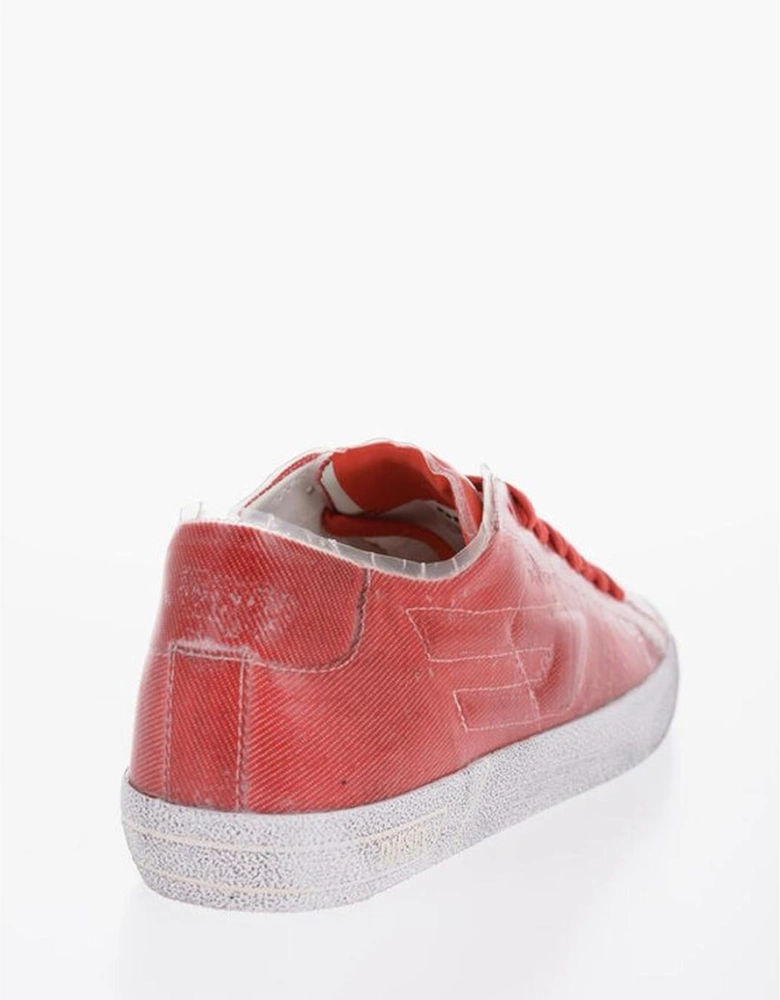 Denim Lace-Up Sneakers with Logo Women - Red