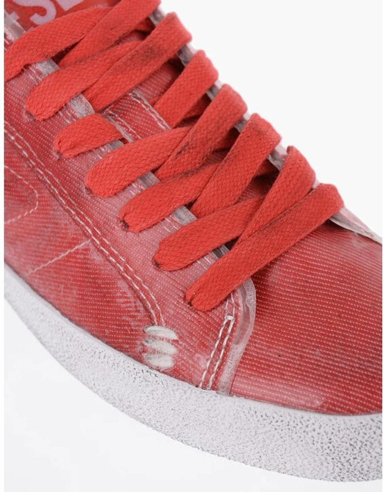 Denim Lace-Up Sneakers with Logo Women - Red