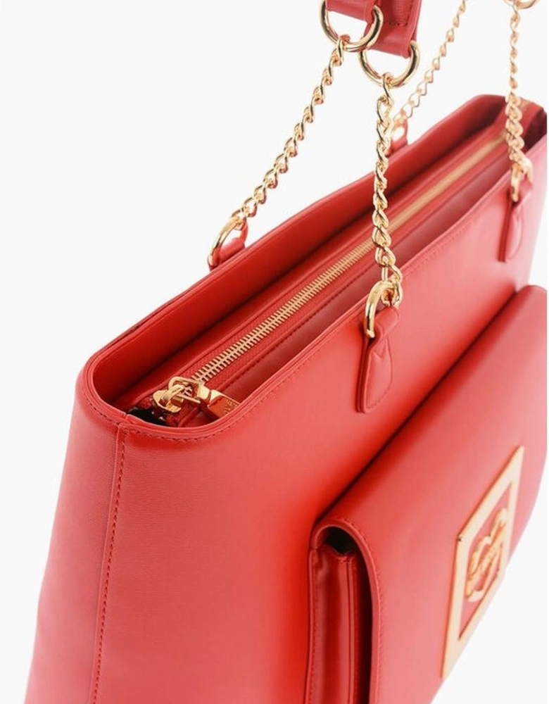 Metal Logo Shoulder Bag with Double Handle Women - Red